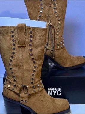 Steve Madden Tan Suede Studded Mid-Calf Boots